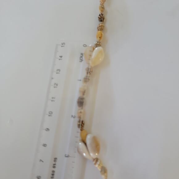 Beige Shell Bead Necklace with Natural Seashell Accents 32 Inch Beach Jewelry - Picture 6 of 10
